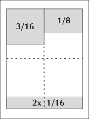 Moduly plošné inzerce - 3/16, 1/8 a složený rozměr - 2x 1/16